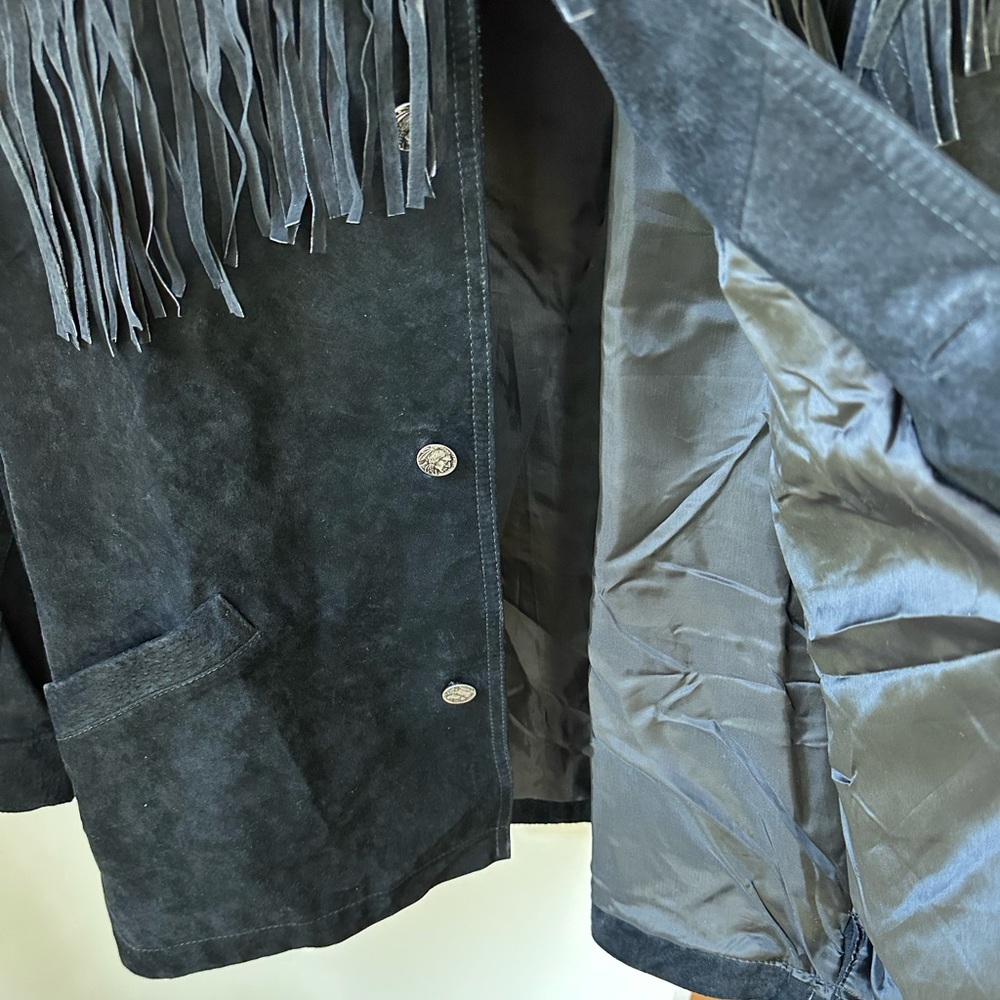 Minnetonka Leather Oversized Fringe Jacket – Button Up Black, XL - Picture 10 of 10